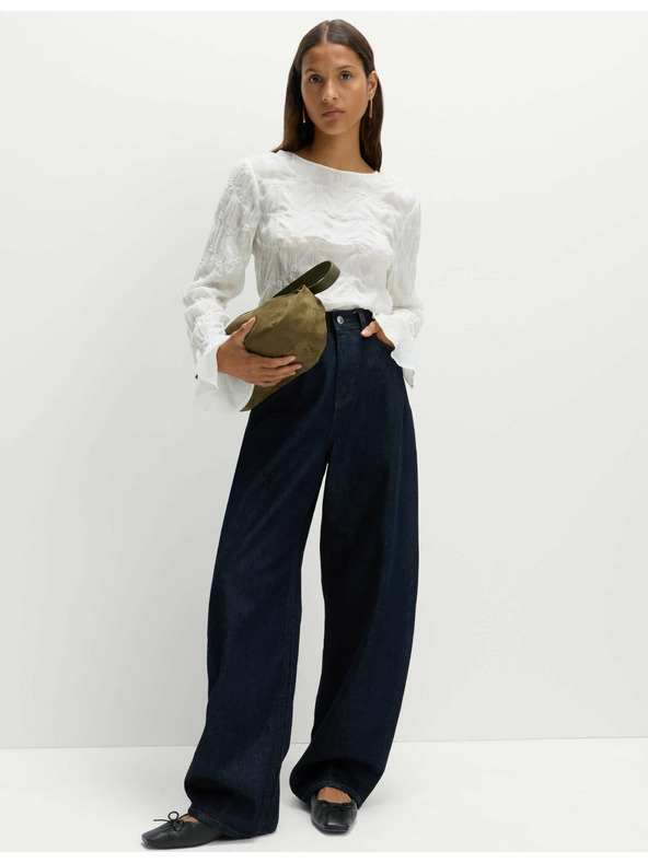 Marks & Spencer Csipkés texturált blúz kerek nyakkivágással Marks & Spencer törtfehér