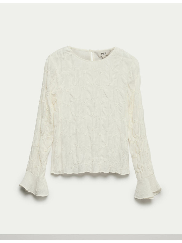 Marks & Spencer Csipkés texturált blúz kerek nyakkivágással Marks & Spencer törtfehér