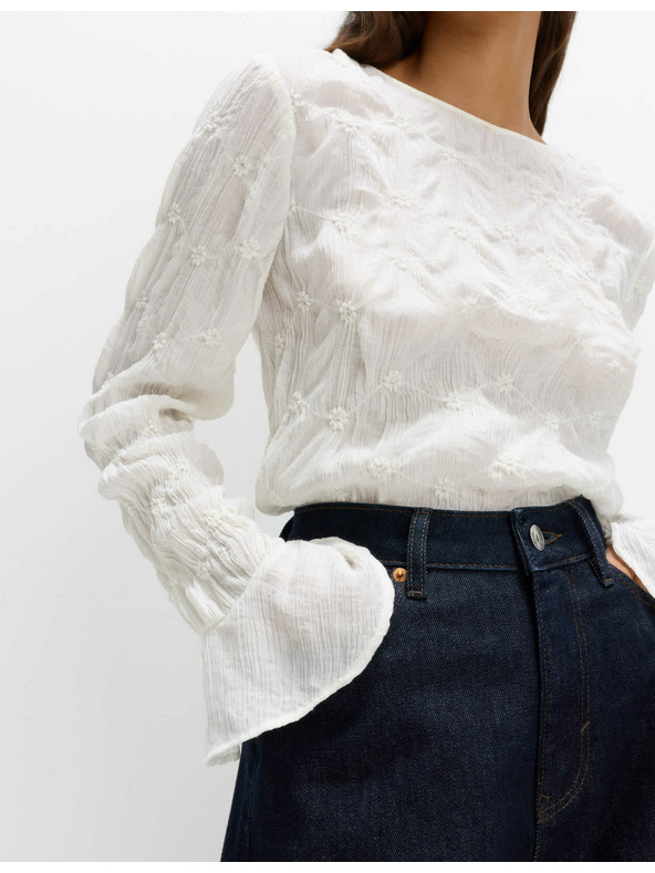 Marks & Spencer Csipkés texturált blúz kerek nyakkivágással Marks & Spencer törtfehér