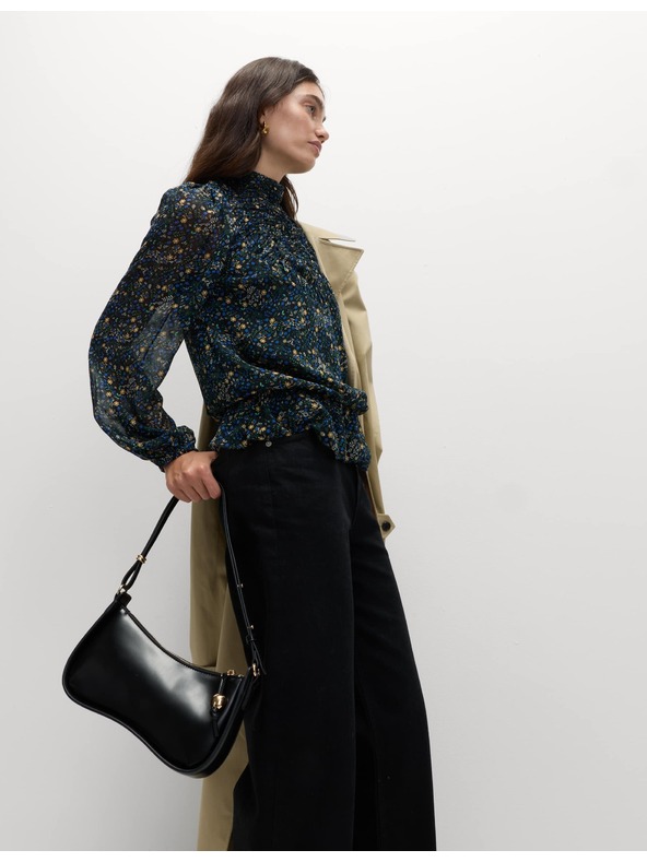 Marks & Spencer Virágmintás hosszú ujjú blúz Marks & Spencer fekete