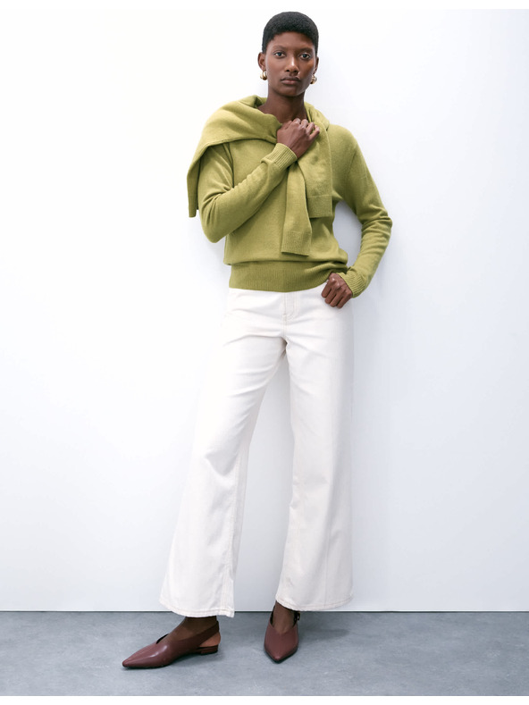 Marks & Spencer Pulóver tiszta kasmírból, textúrával és kerek nyakkal, Marks & Spencer zöld