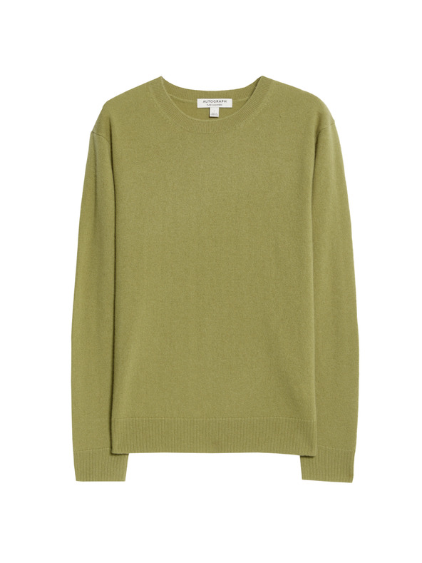 Marks & Spencer Pulóver tiszta kasmírból, textúrával és kerek nyakkal, Marks & Spencer zöld