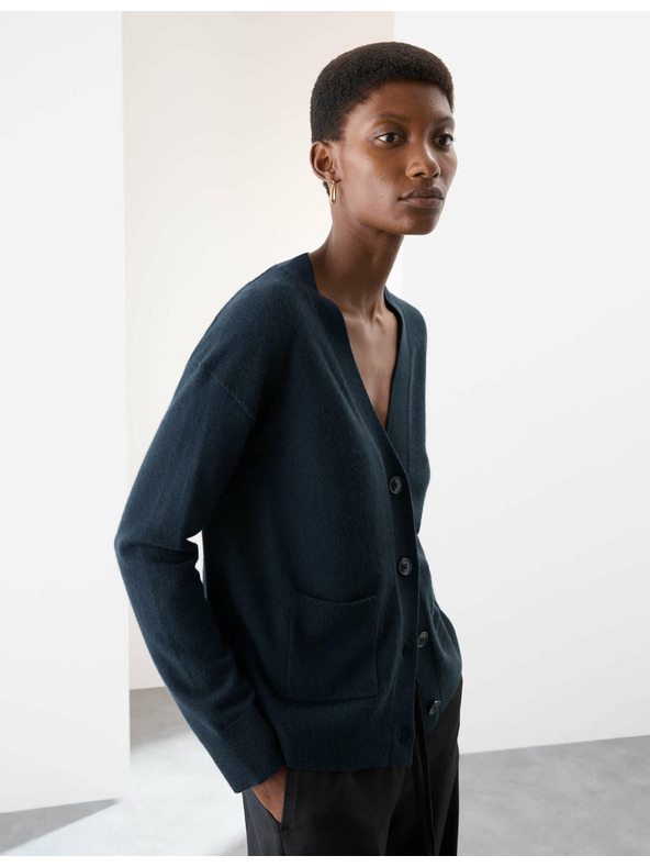 Marks & Spencer Kardigán tiszta kasmírból V nyakkal és elöl gombokkal, Marks & Spencer sötétkék
