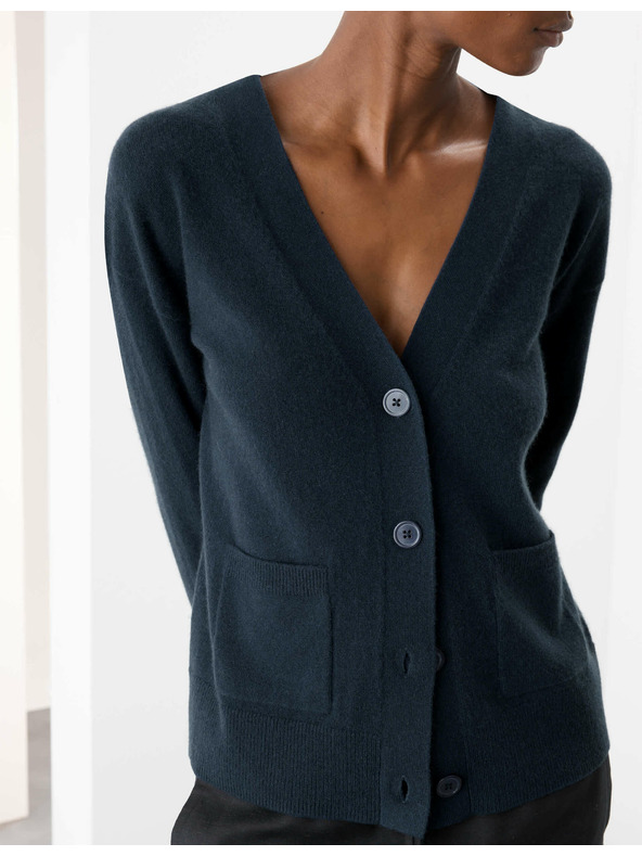 Marks & Spencer Kardigán tiszta kasmírból V nyakkal és elöl gombokkal, Marks & Spencer sötétkék