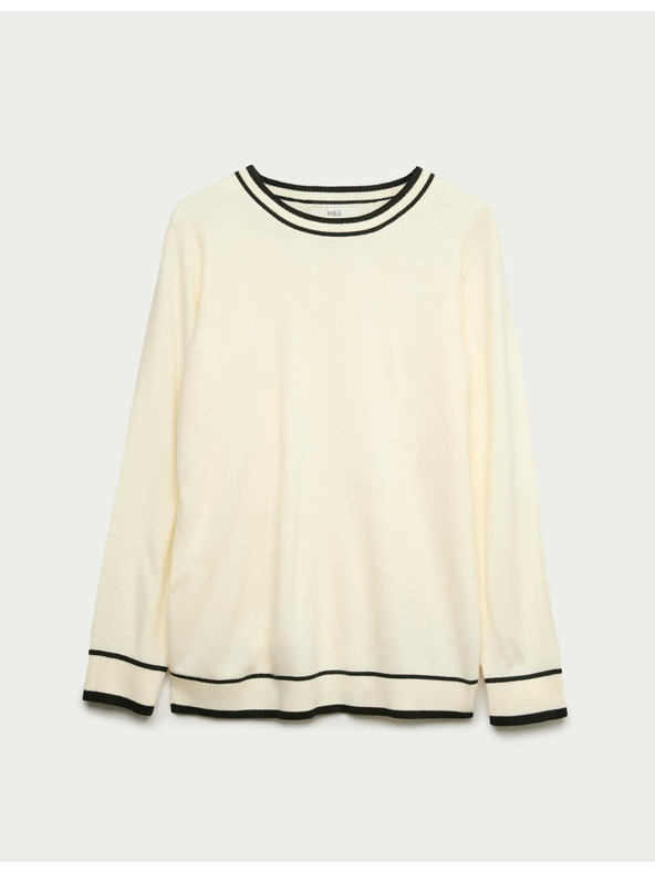 Marks & Spencer Marks & Spencer rendkívül puha nyakbavaló pulóver kontrasztos szegéllyel törtfehér