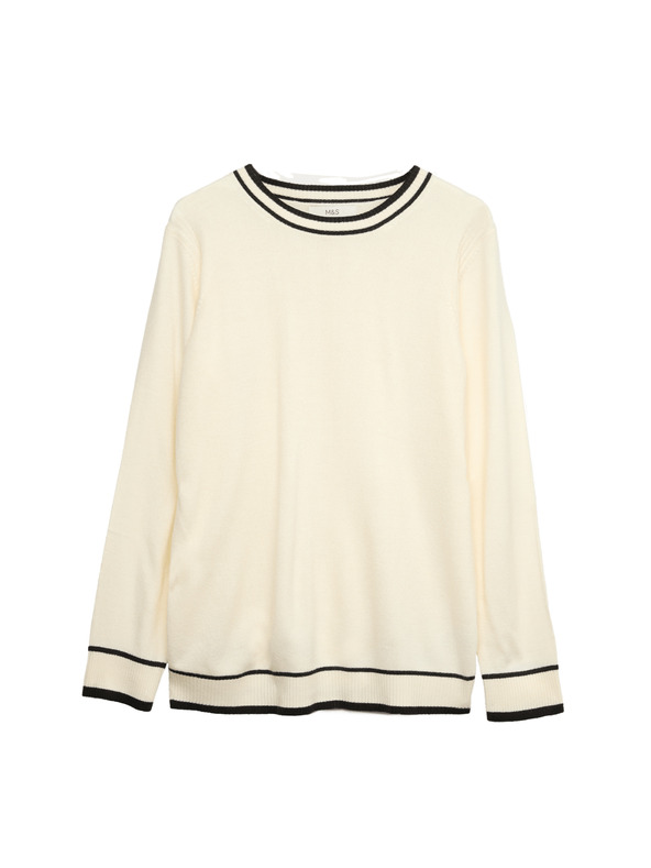 Marks & Spencer Marks & Spencer rendkívül puha nyakbavaló pulóver kontrasztos szegéllyel törtfehér