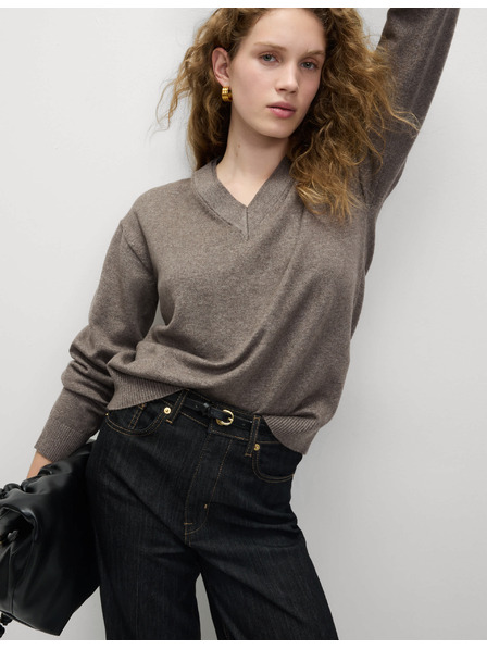 Marks & Spencer Marks & Spencer V-nyakú pulóver szőrmés fonalból barna