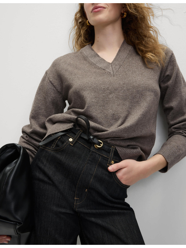 Marks & Spencer Marks & Spencer V-nyakú pulóver szőrmés fonalból barna