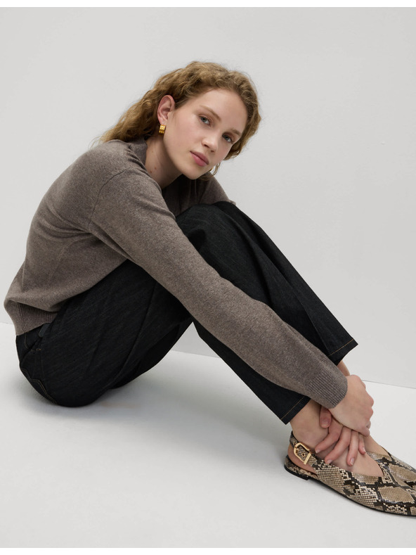 Marks & Spencer Marks & Spencer V-nyakú pulóver szőrmés fonalból barna