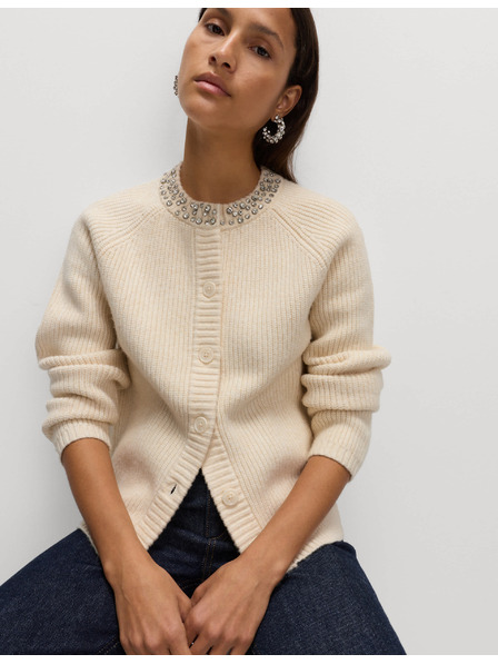 Marks & Spencer Texturált díszített kardigán elülső gombokkal Marks & Spencer krém