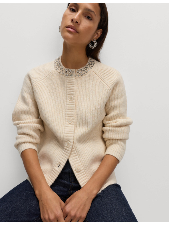 Marks & Spencer Texturált díszített kardigán elülső gombokkal Marks & Spencer krém