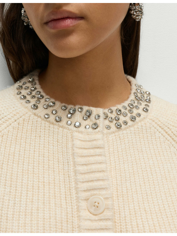 Marks & Spencer Texturált díszített kardigán elülső gombokkal Marks & Spencer krém