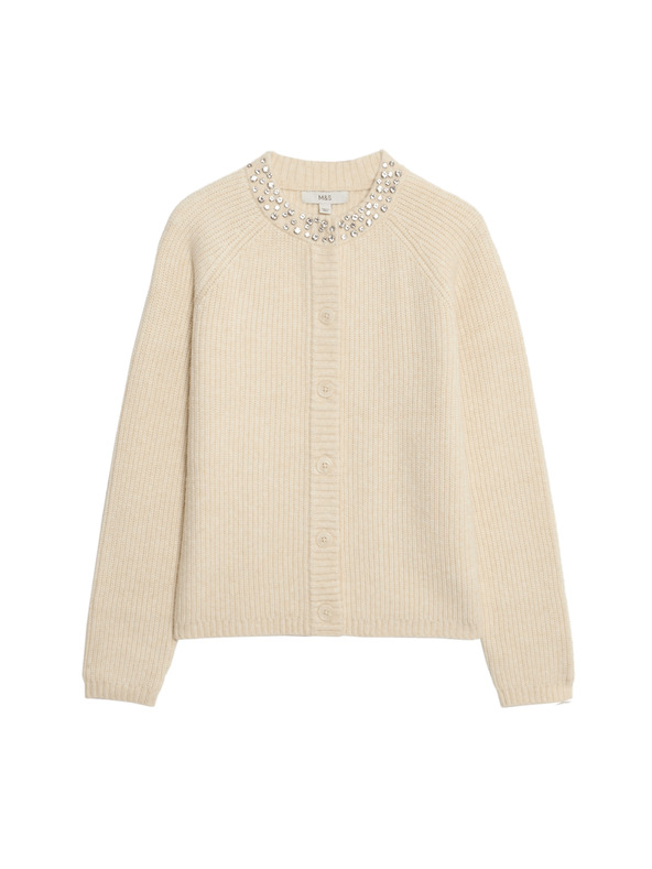 Marks & Spencer Texturált díszített kardigán elülső gombokkal Marks & Spencer krém