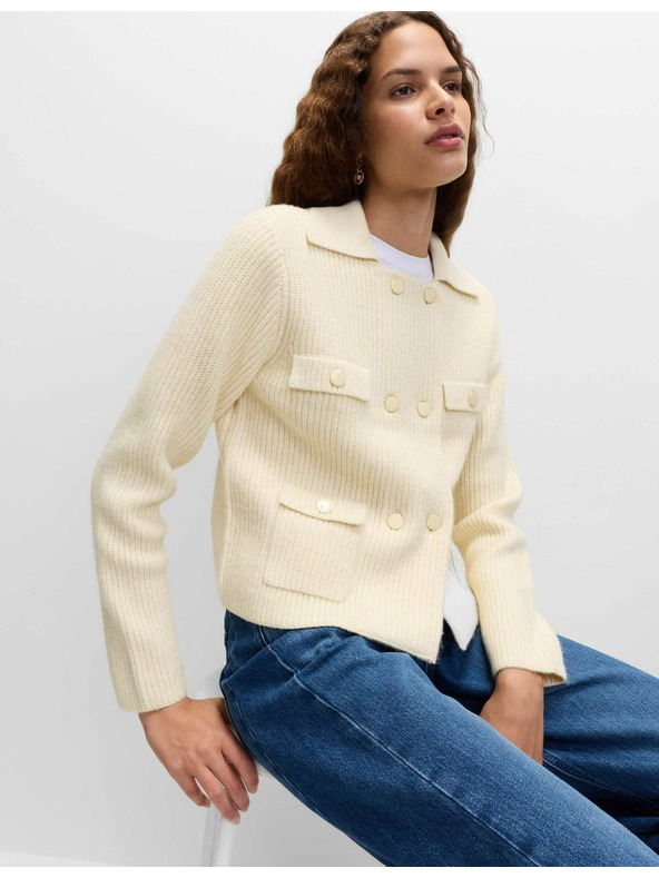 Marks & Spencer Marks & Spencer kötött dzseki gyűrött szálakkal és díszzsebekkel tejszínes