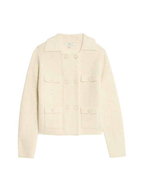 Marks & Spencer Marks & Spencer kötött dzseki gyűrött szálakkal és díszzsebekkel tejszínes