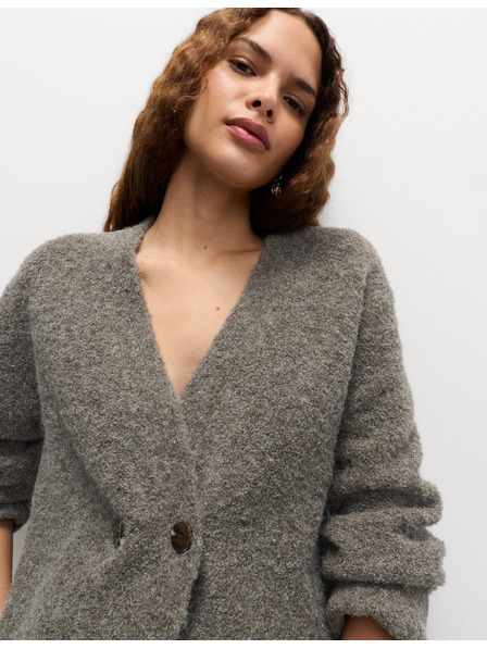 Marks & Spencer Marks & Spencer gyűrött kardigán elülső gombokkal és V-nyakkal, gyapjú tartalommal barna