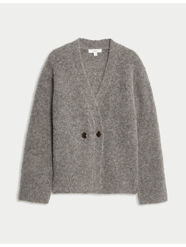 Marks & Spencer Marks & Spencer gyűrött kardigán elülső gombokkal és V-nyakkal, gyapjú tartalommal barna