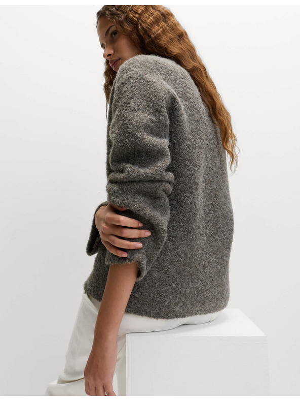 Marks & Spencer Marks & Spencer gyűrött kardigán elülső gombokkal és V-nyakkal, gyapjú tartalommal barna