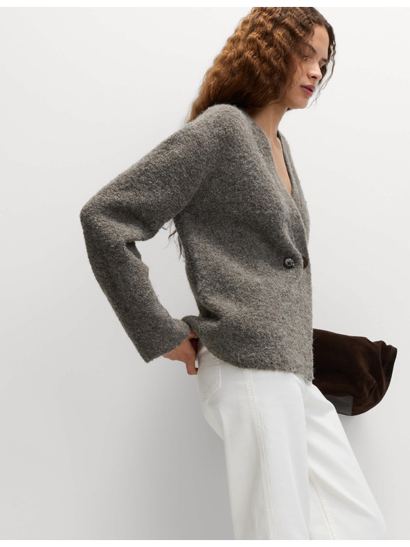 Marks & Spencer Marks & Spencer gyűrött kardigán elülső gombokkal és V-nyakkal, gyapjú tartalommal barna