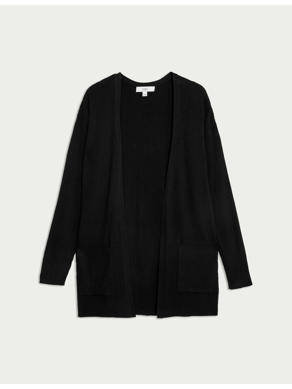 Marks & Spencer Marks & Spencer hosszú bordázott kardigán gomb nélkül fekete