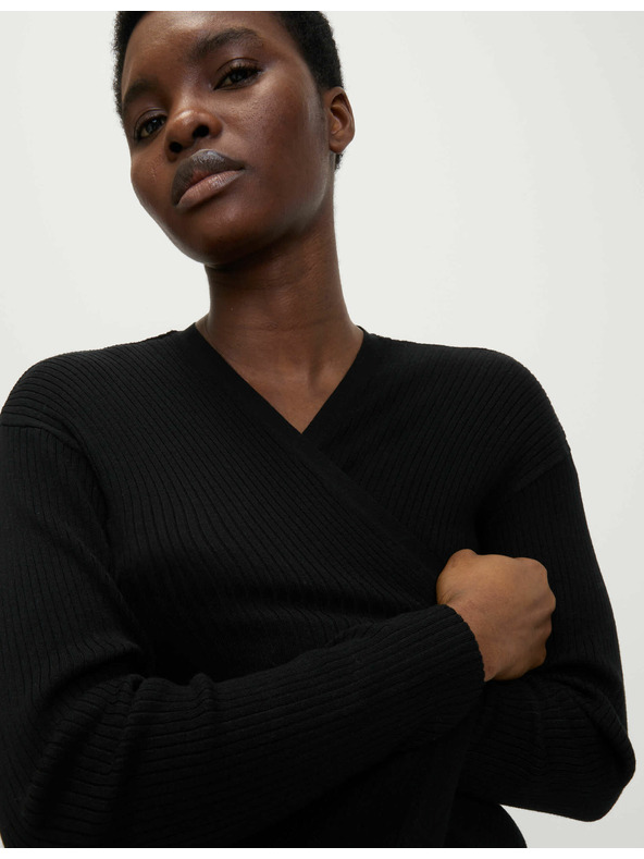 Marks & Spencer Marks & Spencer hosszú bordázott kardigán gomb nélkül fekete