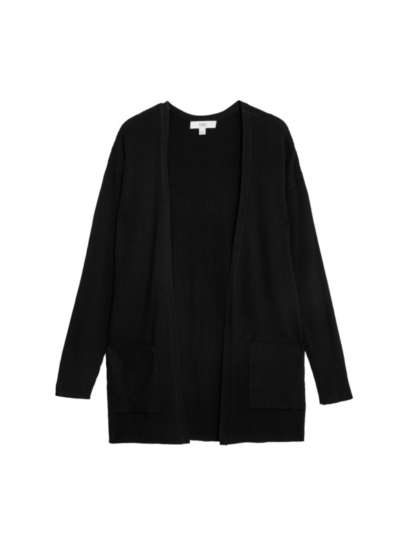 Marks & Spencer Marks & Spencer hosszú bordázott kardigán gomb nélkül fekete