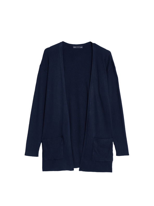 Marks & Spencer Marks & Spencer hosszú bordázott kardigán gomb nélkül sötétkék
