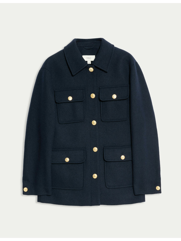 Marks & Spencer Praktikus kapucnis kabát gyapjúkeverékből Marks & Spencer tengerkék