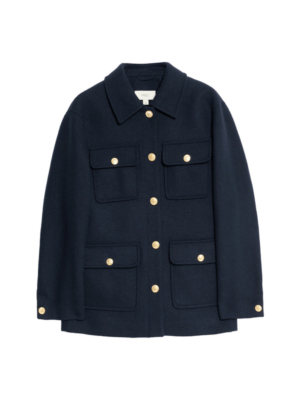 Marks & Spencer Praktikus kapucnis kabát gyapjúkeverékből Marks & Spencer tengerkék