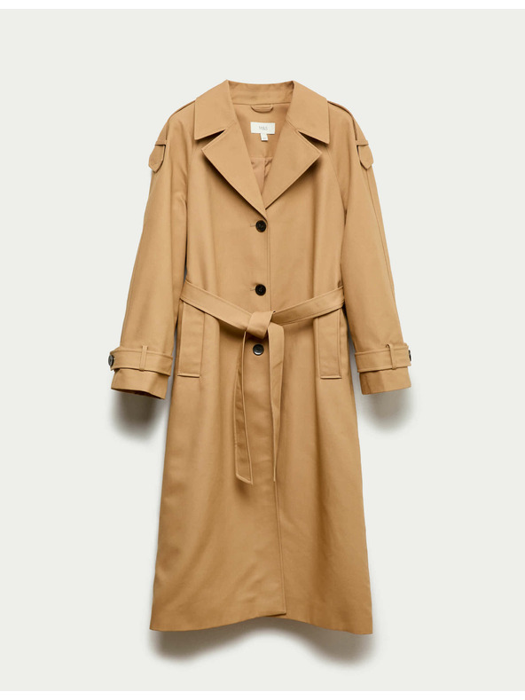 Marks & Spencer Hosszú kabát övvel, magas pamuttartalommal Marks & Spencer barna