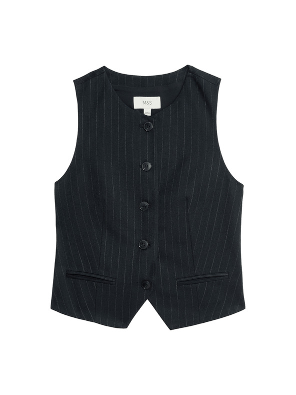 Marks & Spencer Csíkos mellény gallér nélkül Marks & Spencer sötétkék