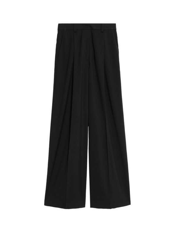 Marks & Spencer Pliszírozott nadrág széles szárral Marks & Spencer fekete