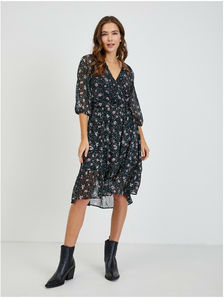 Orsay ORSAY fekete virágmintás női ruha megkötős övvel