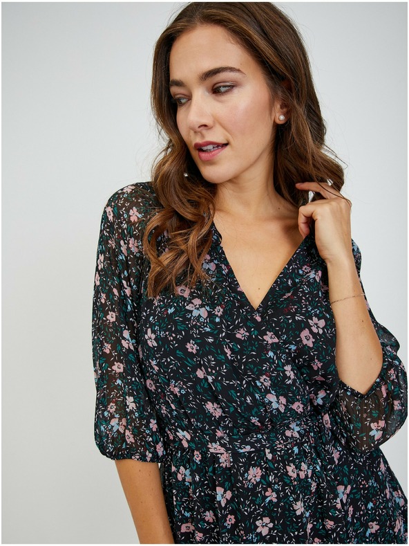 Orsay ORSAY fekete virágmintás női ruha megkötős övvel