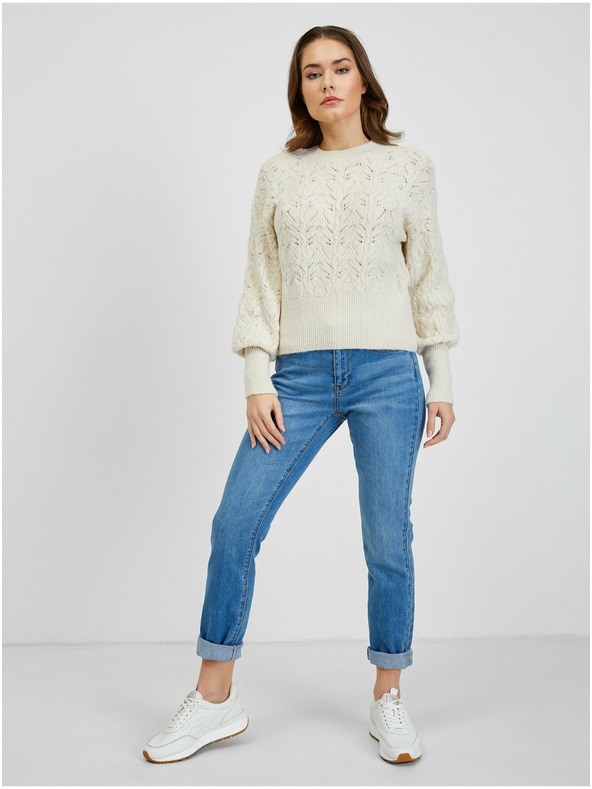Orsay ORSAY krémszínű mintás női pulóver ballon ujjakkal