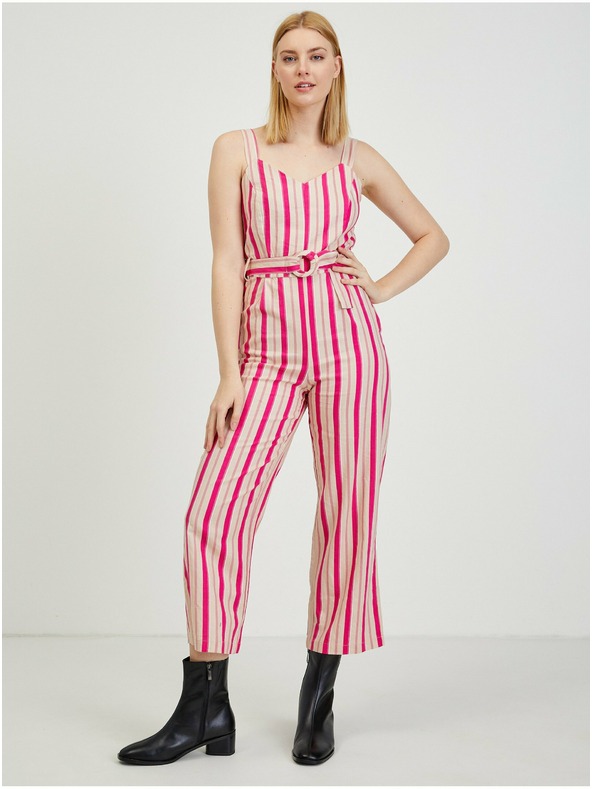 Orsay ORSAY Los Angeles bézs színű-rózsaszín lenvászon női overall