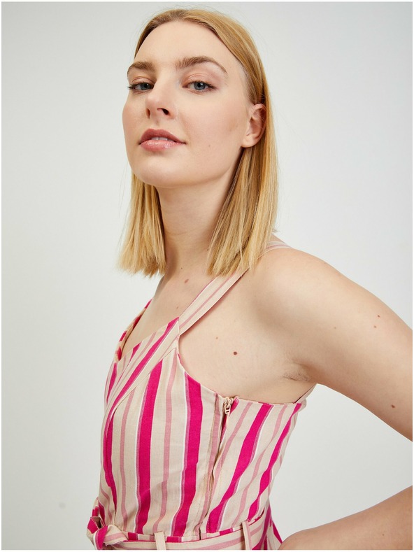 Orsay ORSAY Los Angeles bézs színű-rózsaszín lenvászon női overall