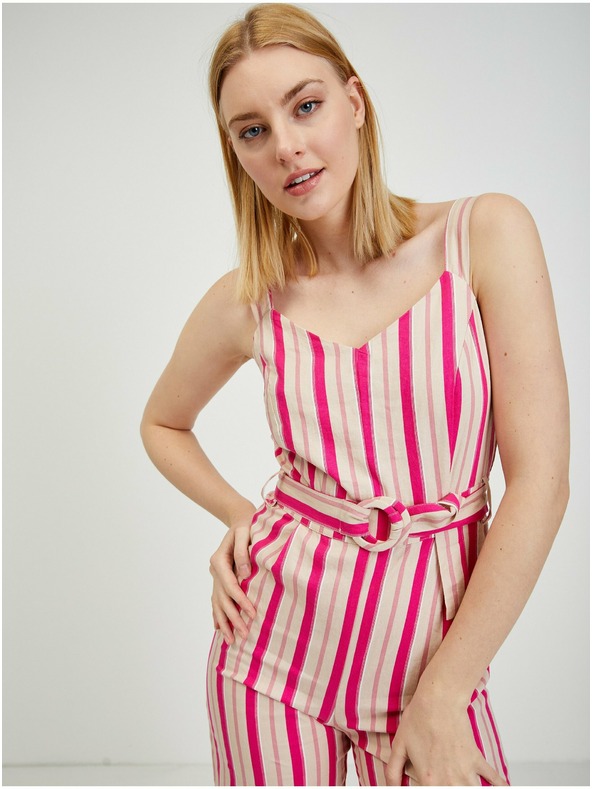 Orsay ORSAY Los Angeles bézs színű-rózsaszín lenvászon női overall