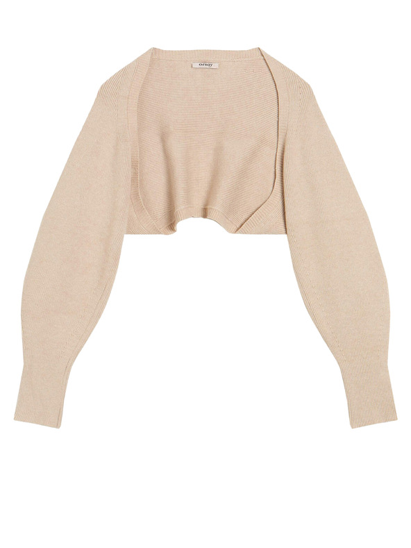 Orsay Bézs bordázott rövid kardigán buggyos ujjakkal ORSAY