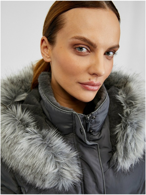 Orsay ORSAY sötétszürke steppelt női télikabát övvel