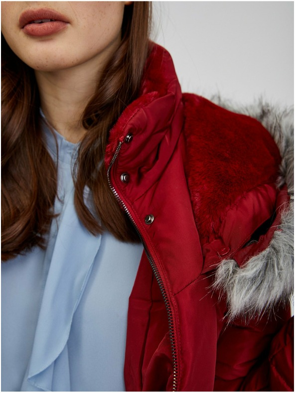 Orsay ORSAY borszínű női pehelypaplan télikabát kapucnival és műszőrmével