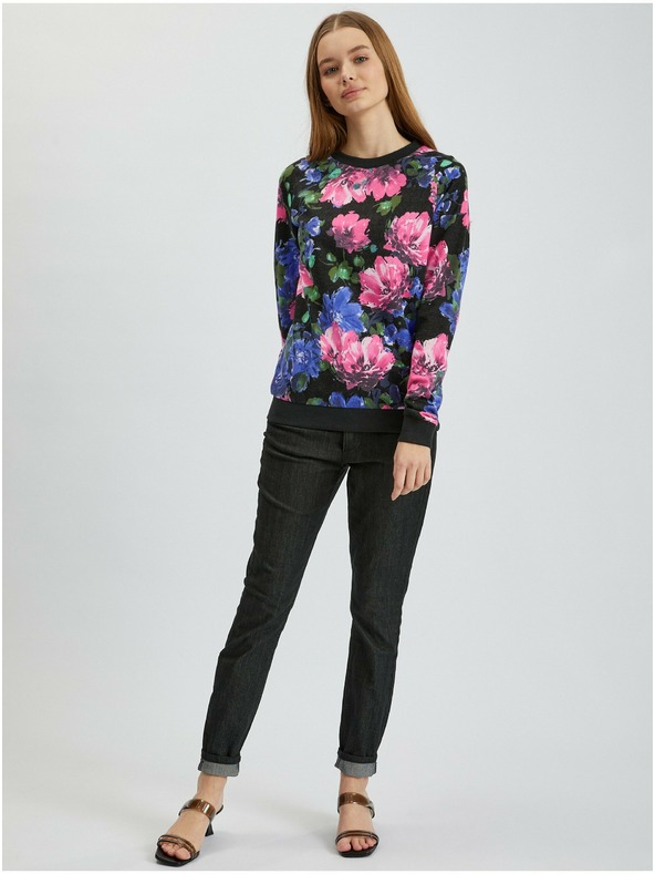 Orsay ORSAY rózsaszín-fekete virágmintás női kapucnis póló