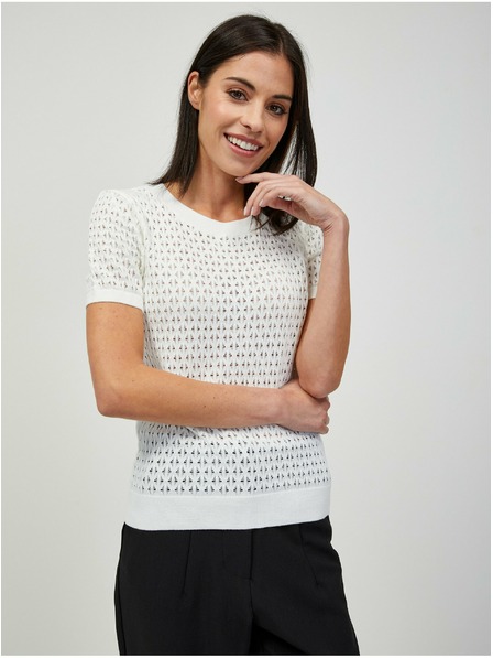 Orsay Fehér lyukacsos rövid ujjú pulóver ORSAY