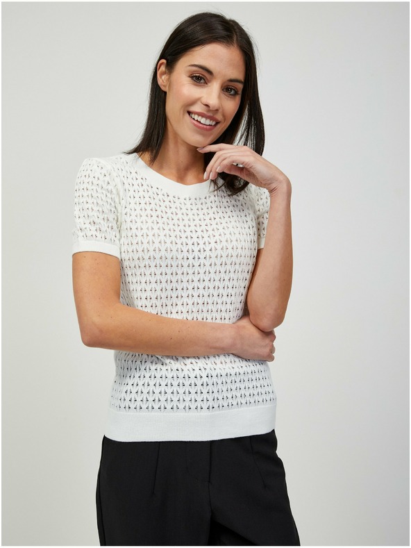Orsay Fehér lyukacsos rövid ujjú pulóver ORSAY