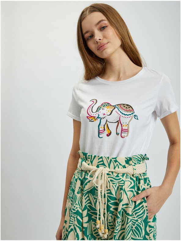 Orsay ORSAY krémzöld mintás lenvászonnal kevert anyagú női rövidnadrág