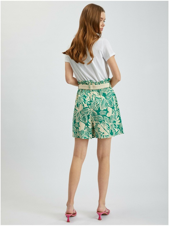 Orsay ORSAY krémzöld mintás lenvászonnal kevert anyagú női rövidnadrág