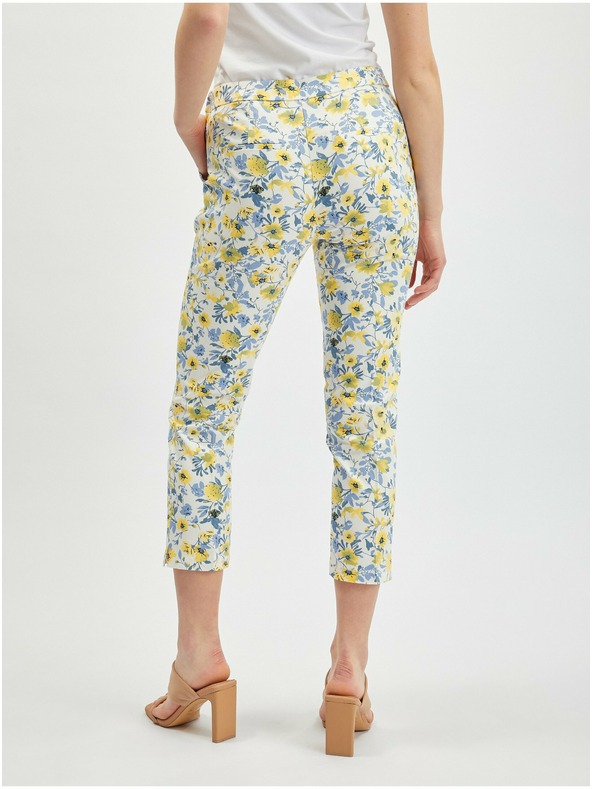 Orsay ORSAY sárga-fehér virágmintás rövidített női nadrág