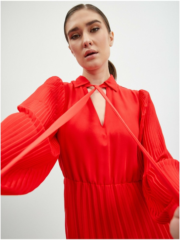 Orsay ORSAY piros plisszírozott női midiruha