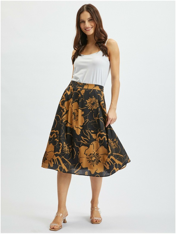 Orsay ORSAY barna-fekete virágmintás női szaténszoknya