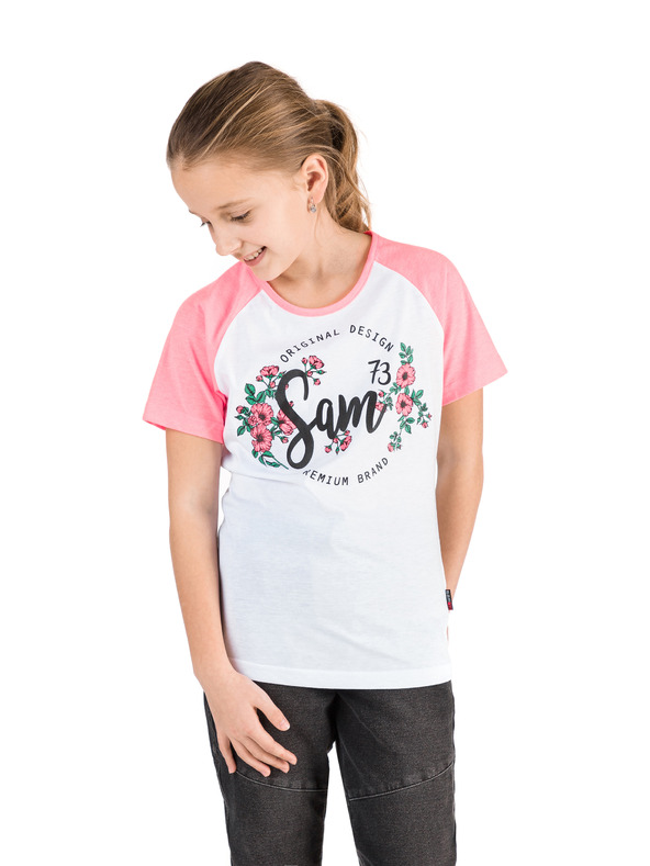 Sam 73 Rózsaszín és fehér mintás lány póló SAM 73